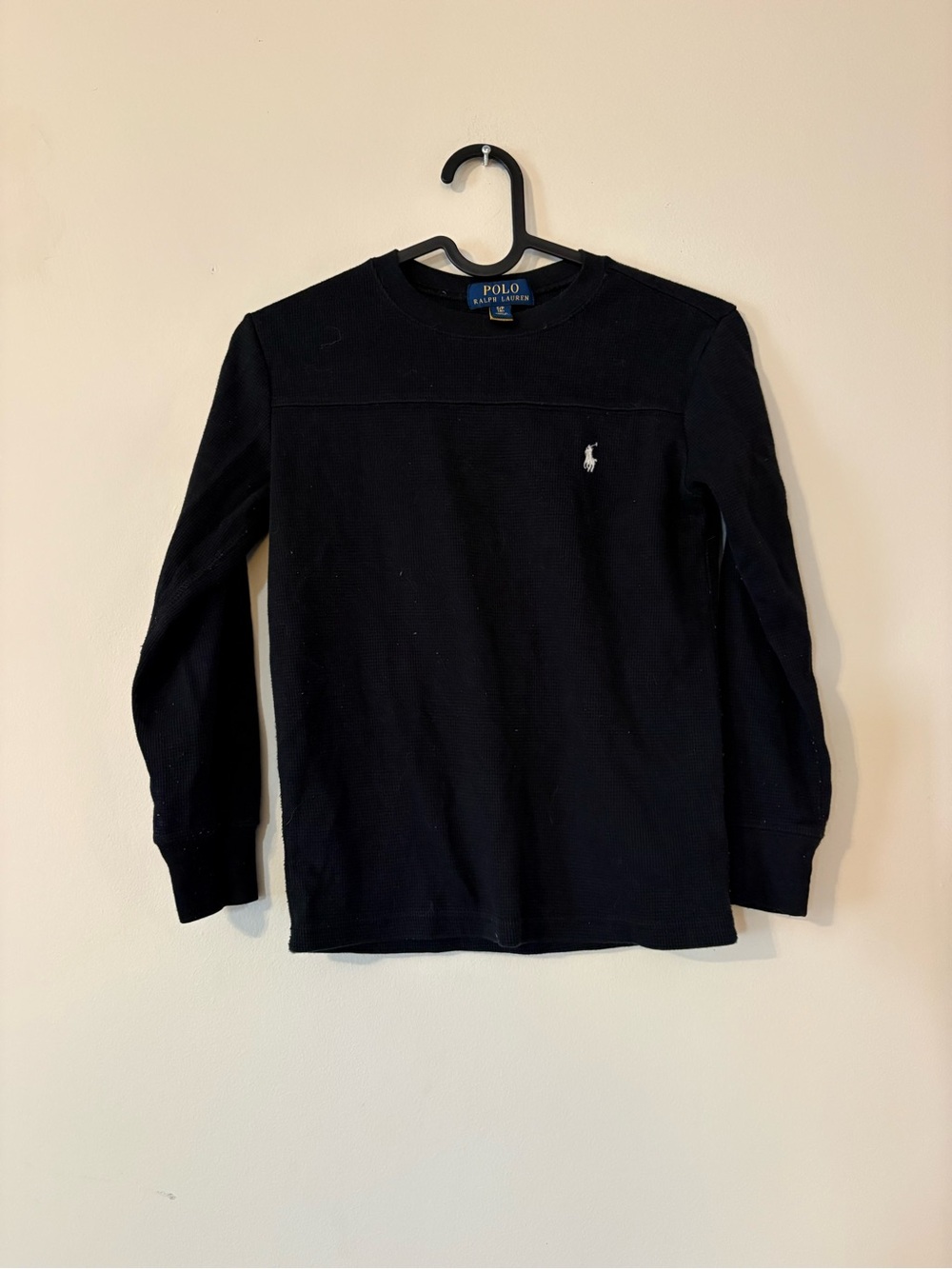 Polo by Ralph Lauren Black Long-Sleeve Crewneck Tee waffle knit size 8